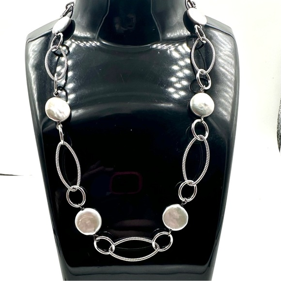 Honora Sterling Silver Coin Blister Pearl Station Necklace NWOT - Picture 3 of 9